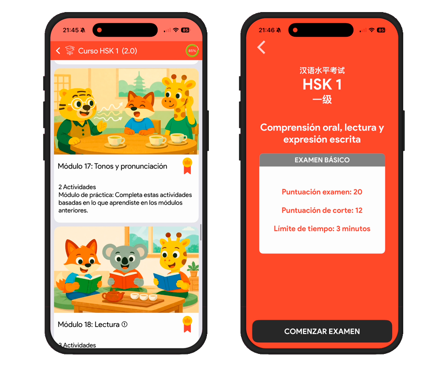 Ejercicios de práctica y exámenes test curso HSK1 (2026) Chinesimple app