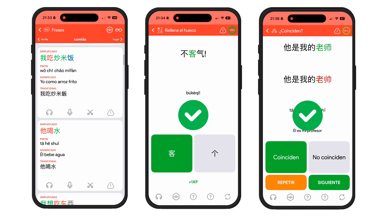 Ejercicios de práctica frases curso HSK1 (2026) Chinesimple app