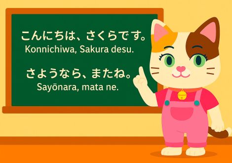 Sakura teaching basic Japanese phrases in the Khanji School classroom