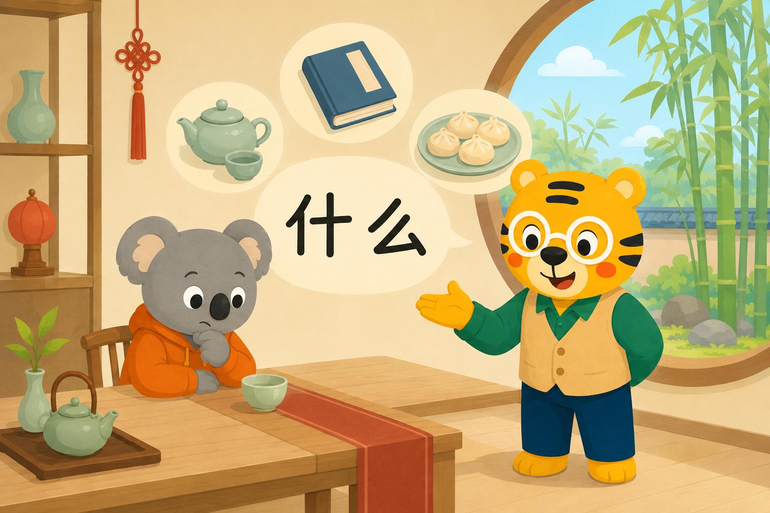 Exemples en chinois montrant comment utiliser 什么 [shénme] dans les questions et pour exprimer la surprise.