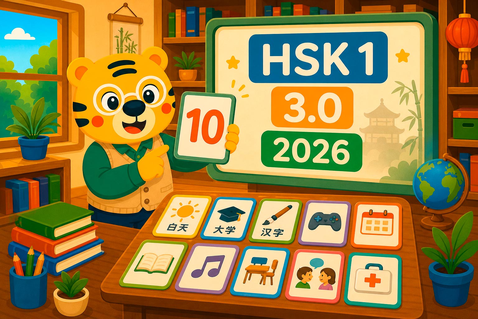 Десять новых слов HSK1 3.0 на 2026 год с пиньинем и примерами на китайском