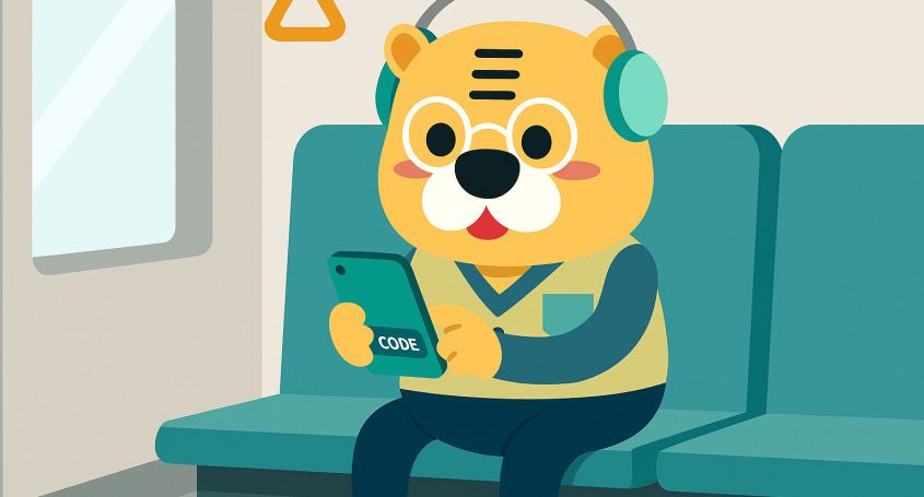 Illustration flat de Bingo dans le métro avec son téléphone, en train de saisir un code promo pour activer Chinesimple HSK PRO