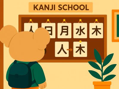 Chinese character pictograms at Khanji School - Illustration