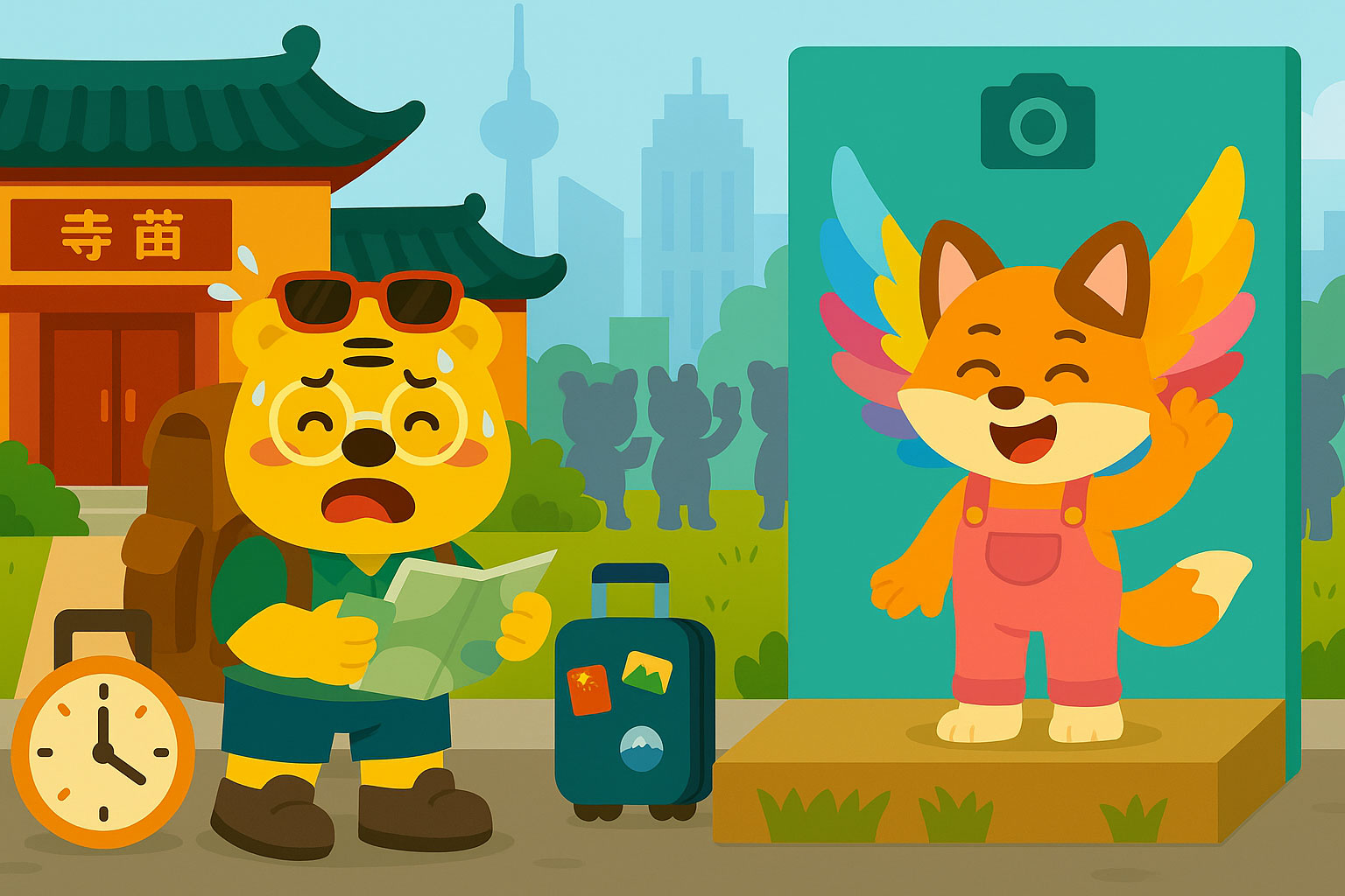 Bingo besucht Sehenswürdigkeiten in China im Stil einer Spezialeinheit.