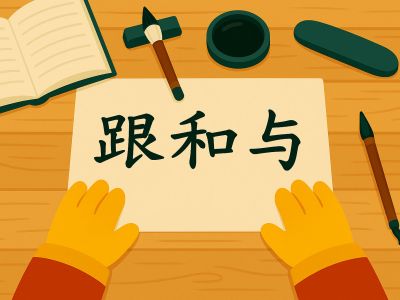 Differences between 跟, 和 and 与 on a Chinese calligraphy desk