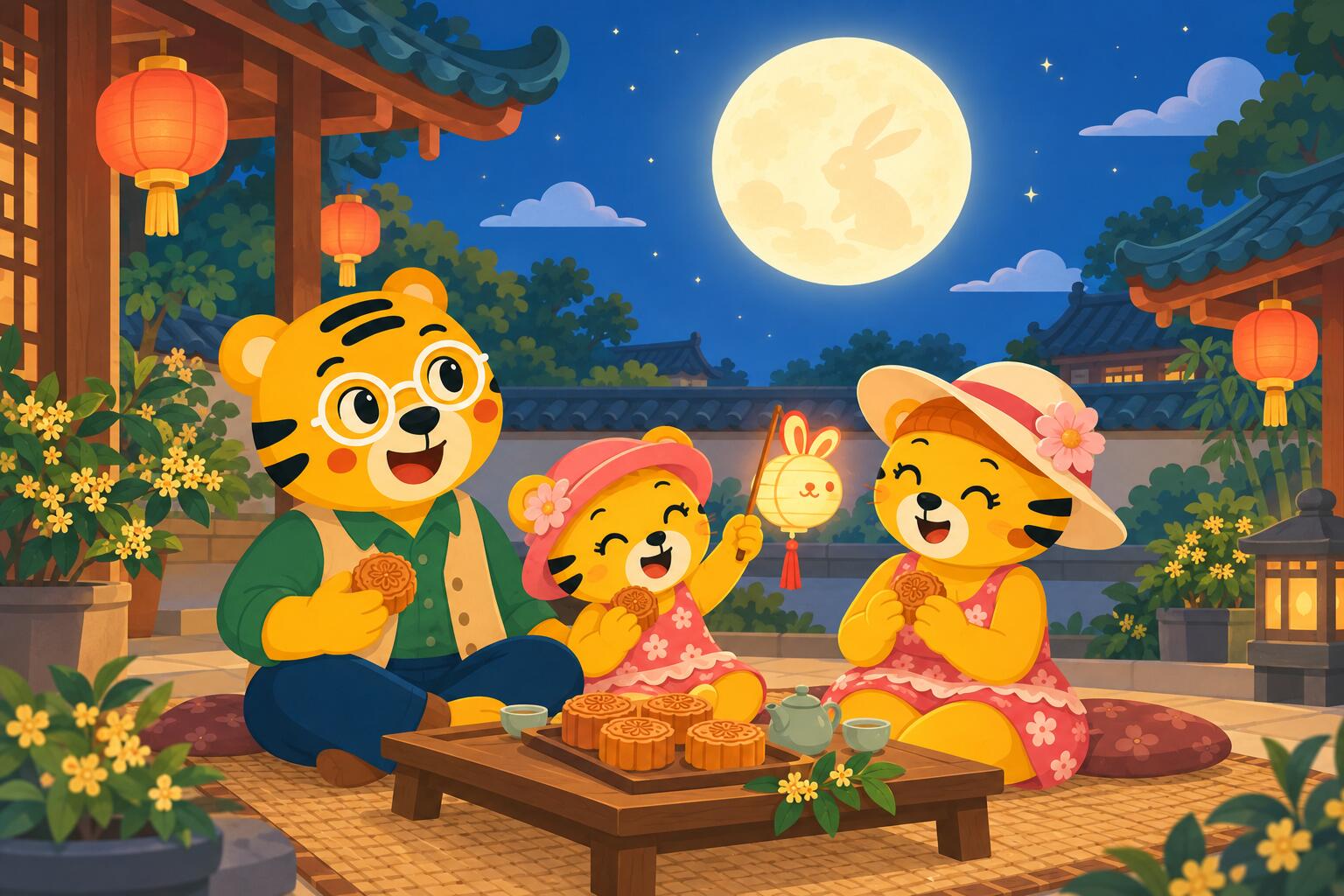Dolci della luna e luna piena durante la Festa di metà autunno in Cina