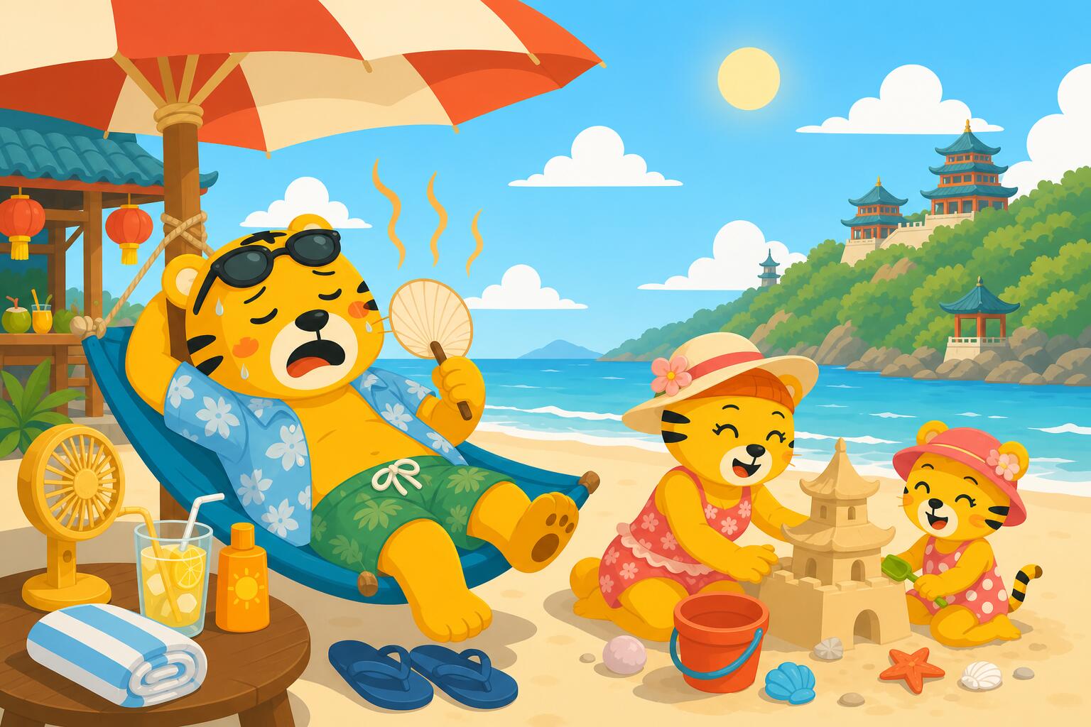Chinese summer vocabulary with words for heat, beach, swimming pool and air conditioning