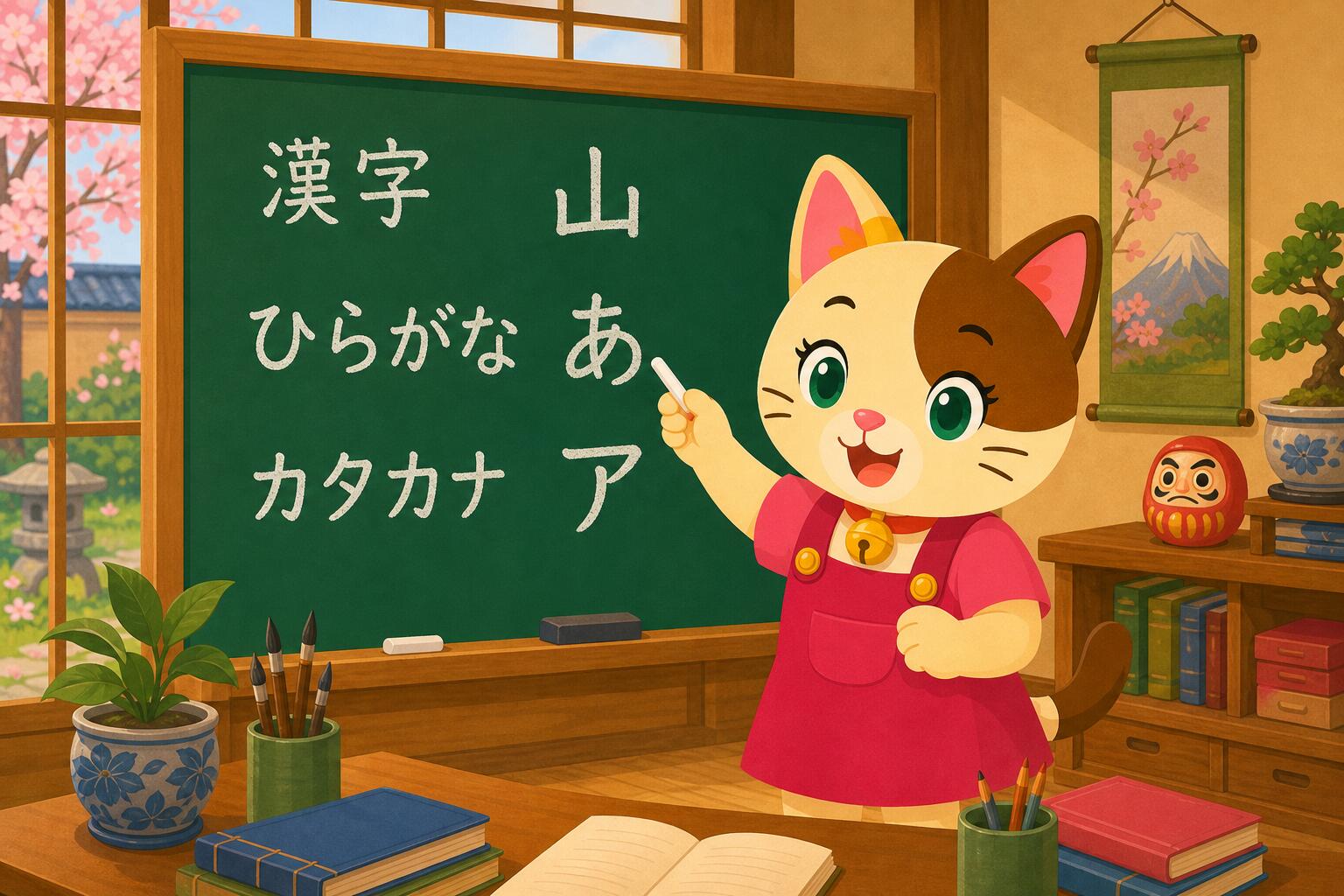 Sakura spiega hiragana, katakana e kanji in un’aula di giapponese