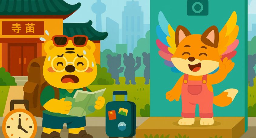 Bingo rushing through tourist spots in China in a fast-paced “special forces” style trip.