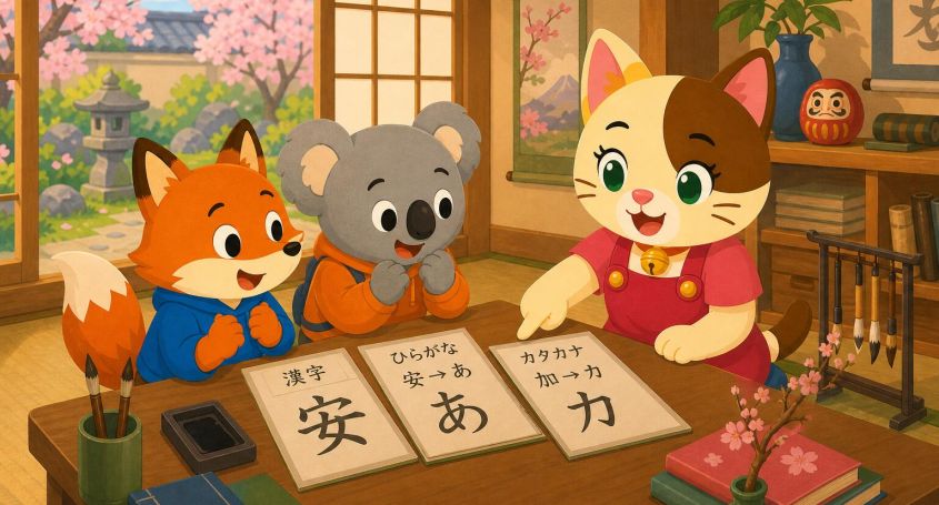 Origen del hiragana y katakana como silabarios japoneses derivados de los kanji